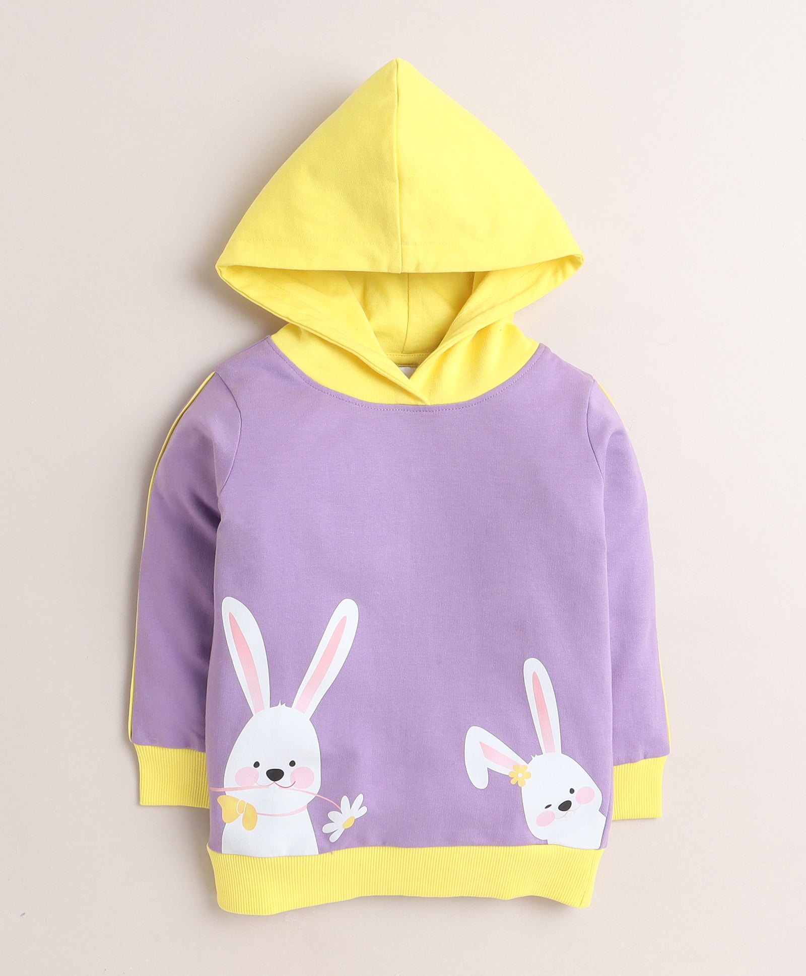 Girls  French Terry Bunny Hooded Sweatshirt - Lavender & Yellow