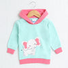 Girls  French Terry Elephant Hooded Sweatshirt - Mint Green & Pink