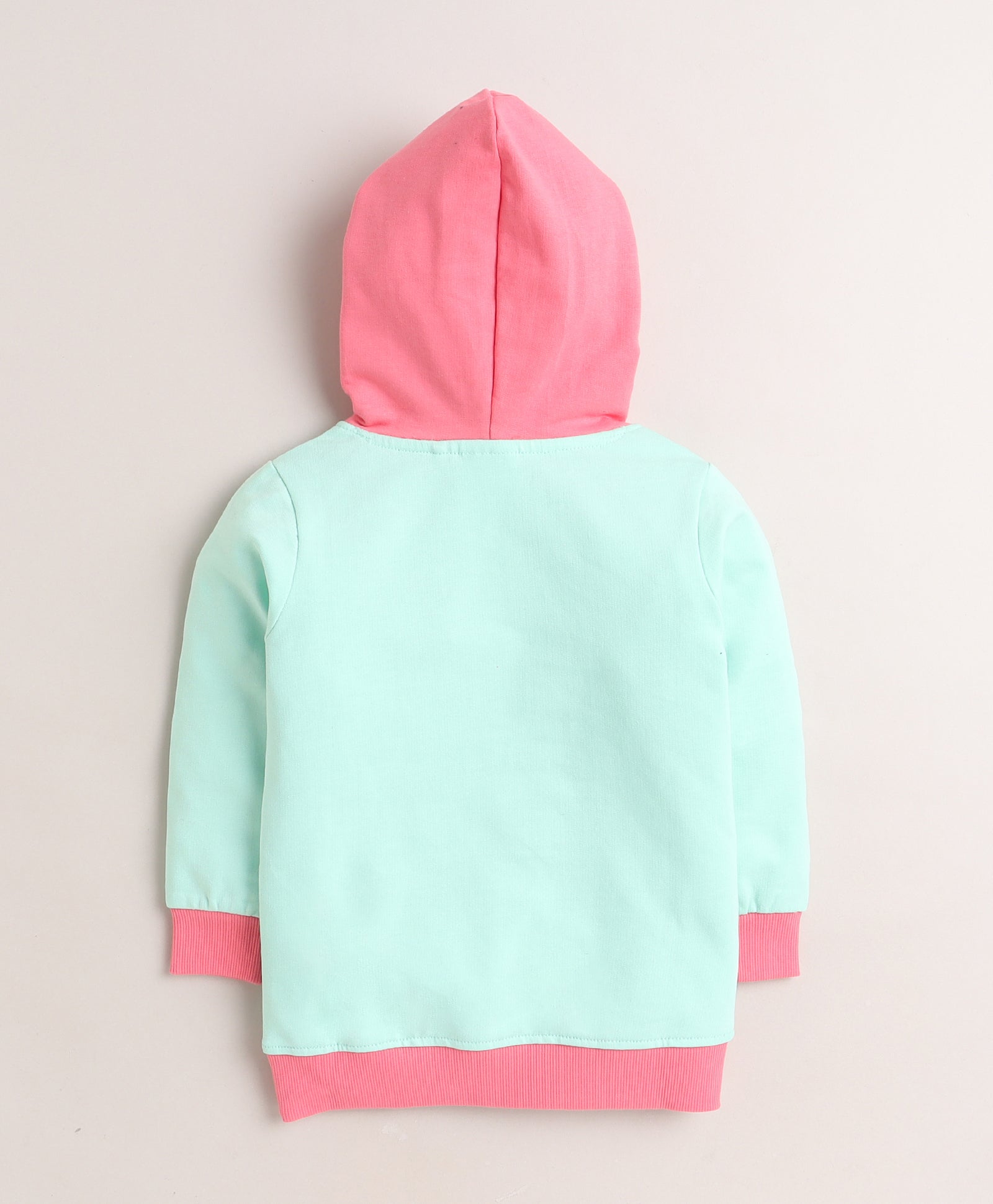 Girls  French Terry Elephant Hooded Sweatshirt - Mint Green & Pink