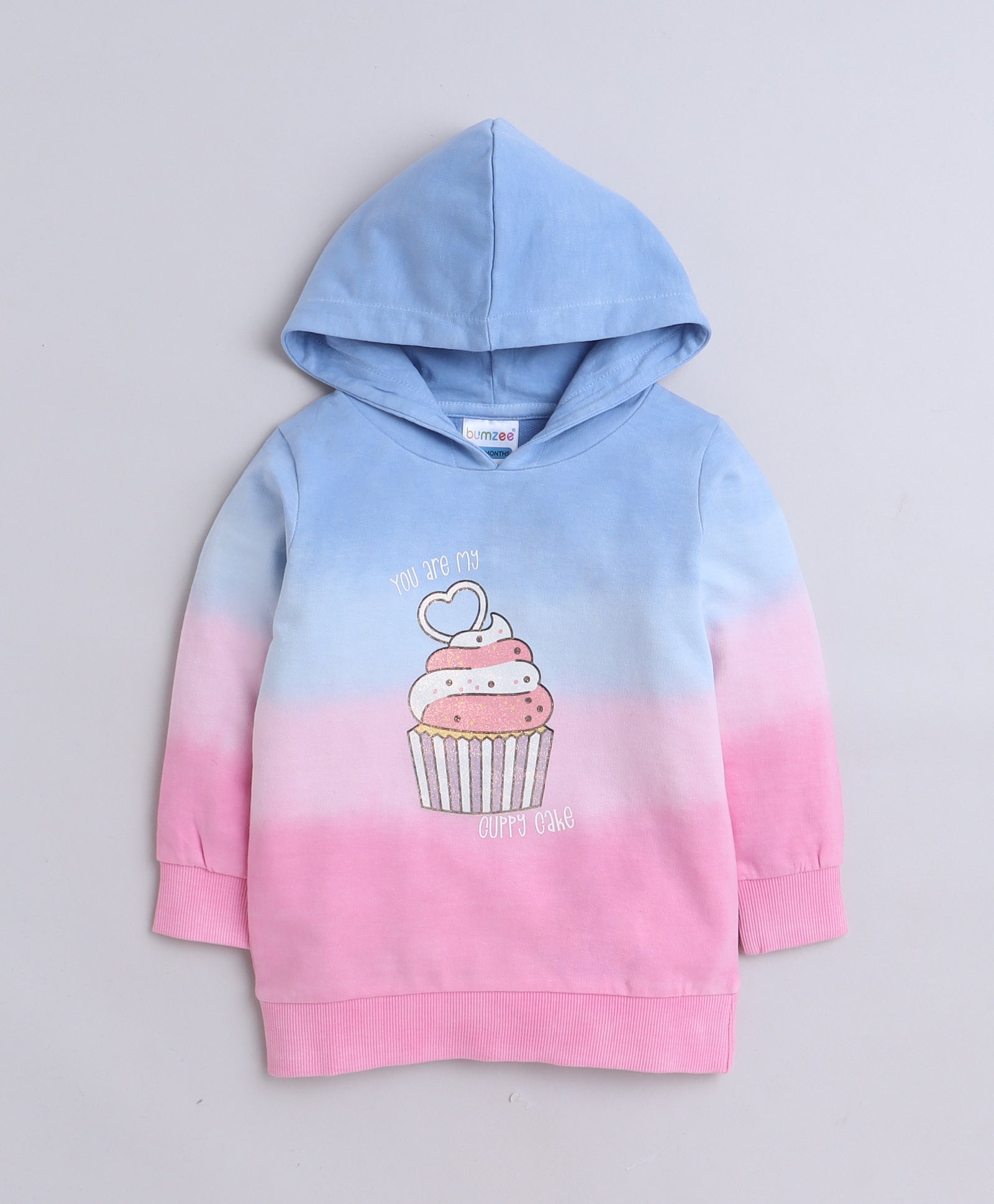 Girls French Terry Cuppy Cake Hooded Sweatshirt - Pink & Blue
