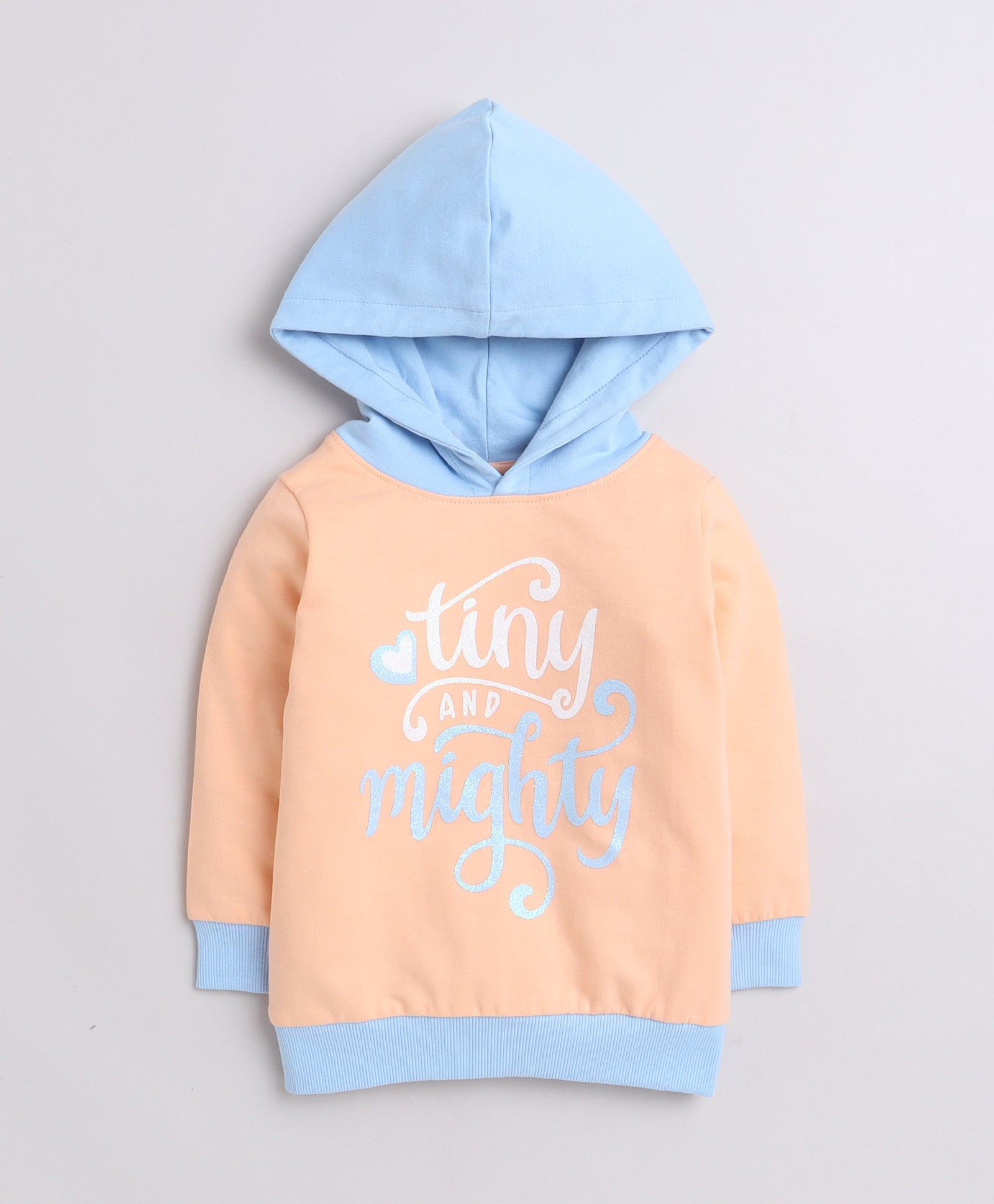 Girls French Terry Text Hooded Sweatshirt - Peach & Blue
