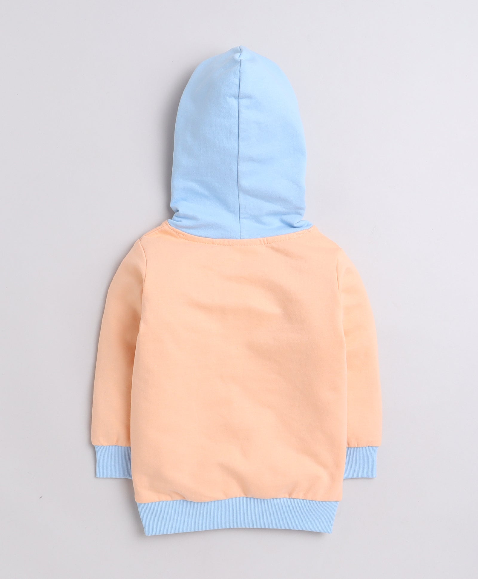 Girls French Terry Text Hooded Sweatshirt - Peach & Blue
