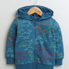 Boys French Terry Dinosaur Hooded Sweatshirt - Teal Blue