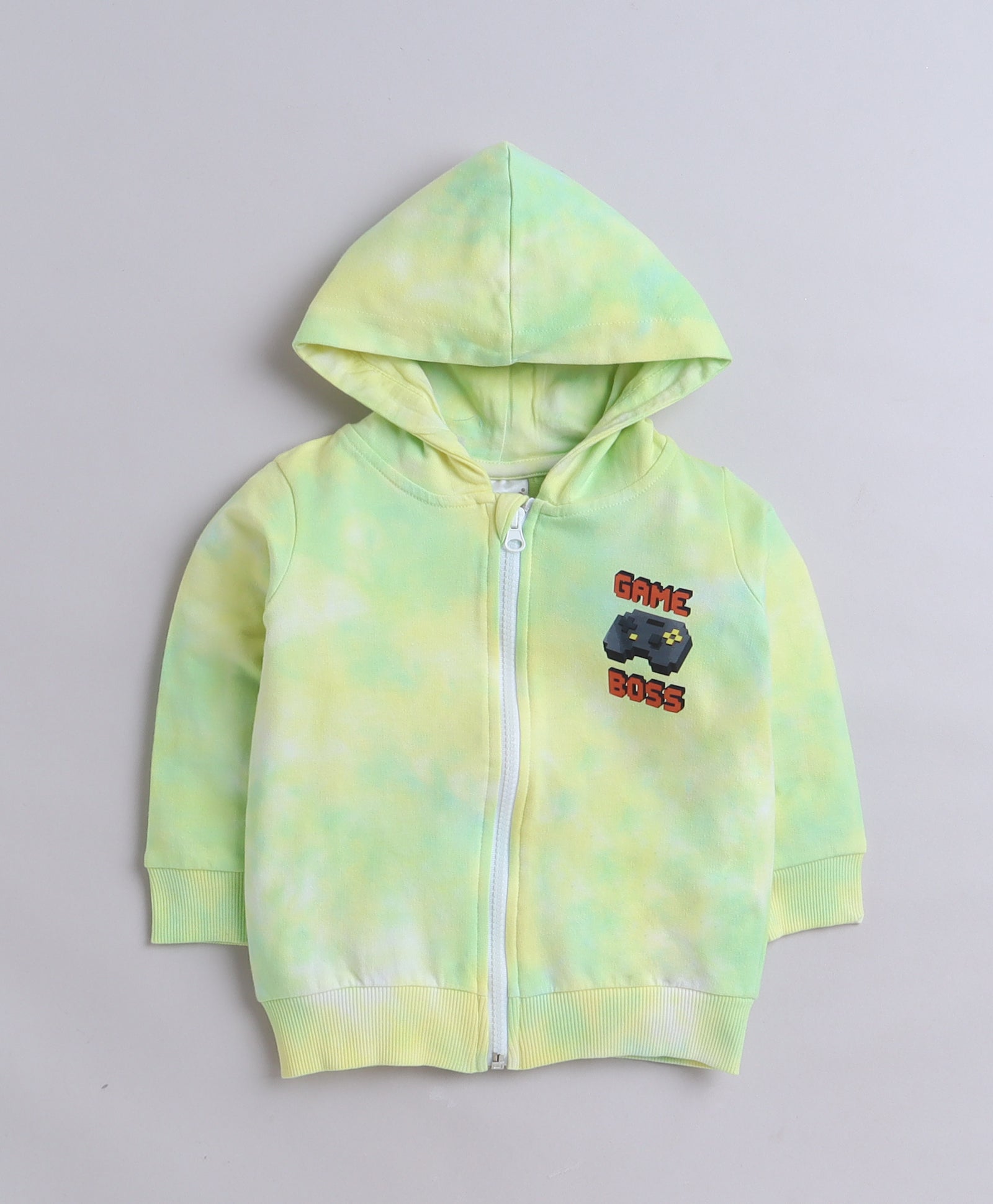 Boys French Terry Text Hooded Sweatshirt - Yellow & Green