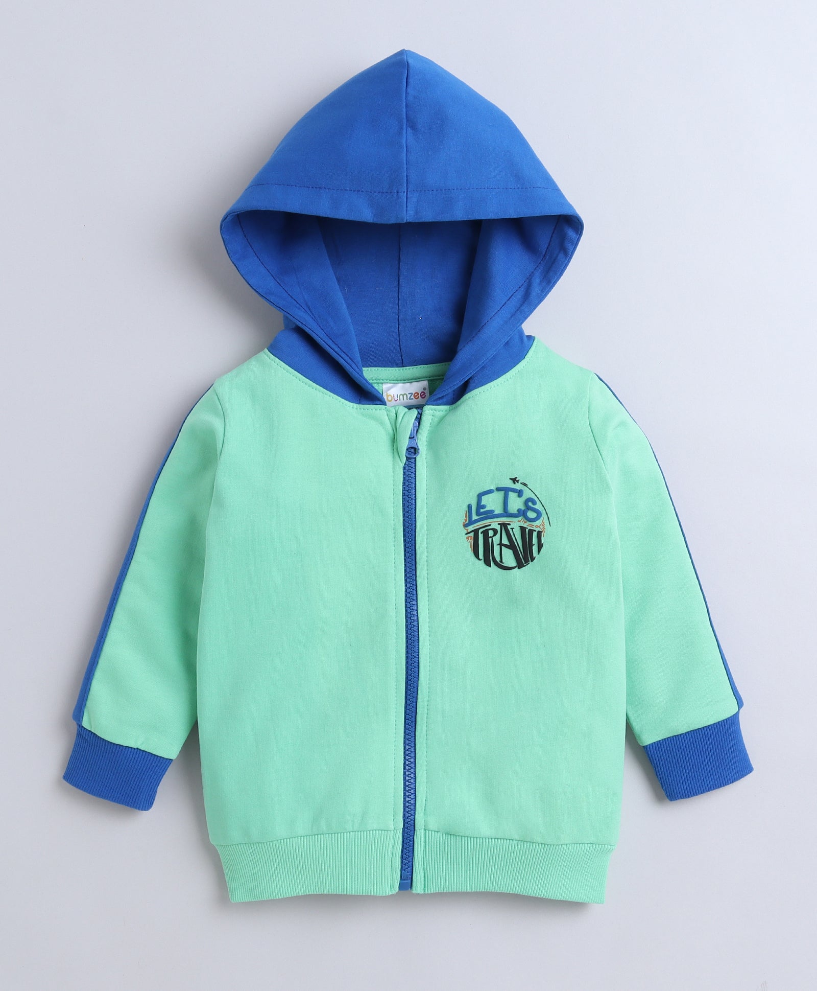 Boys Fleece Typography Hooded Sweatshirt - Green & Blue