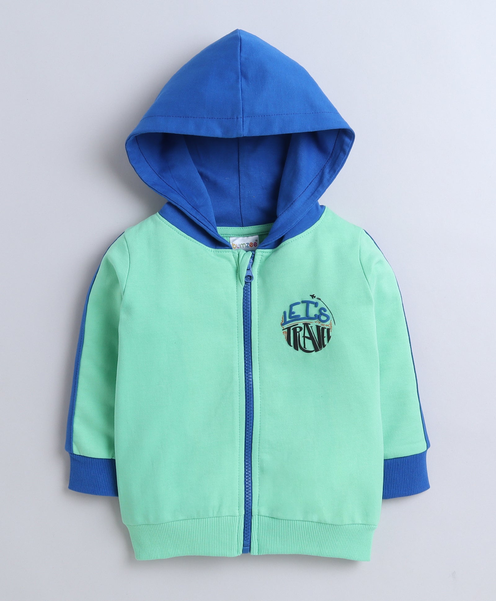 Boys Fleece Typography Hooded Sweatshirt - Green & Blue