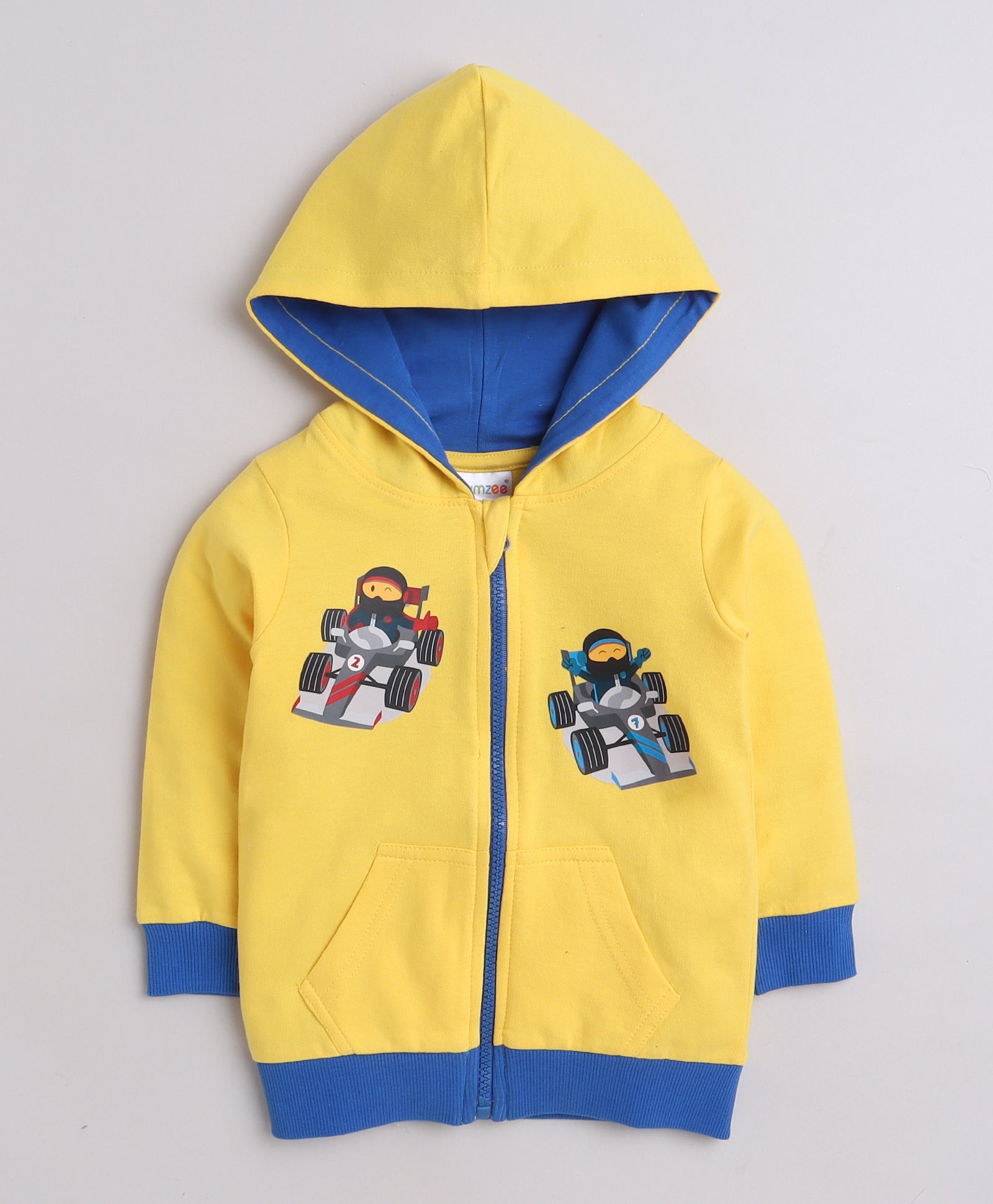 Boys Fleece Car Hooded Sweatshirt - Yellow & Royal Blue