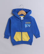 Bumzee Yellow & Royal Blue Graphic Print Sweatshirt, Full Sleeves, Fleece