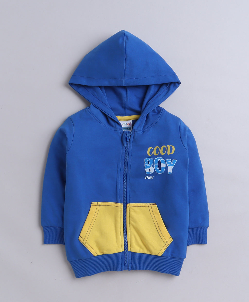 Bumzee Yellow & Royal Blue Graphic Print Sweatshirt, Full Sleeves, Fleece