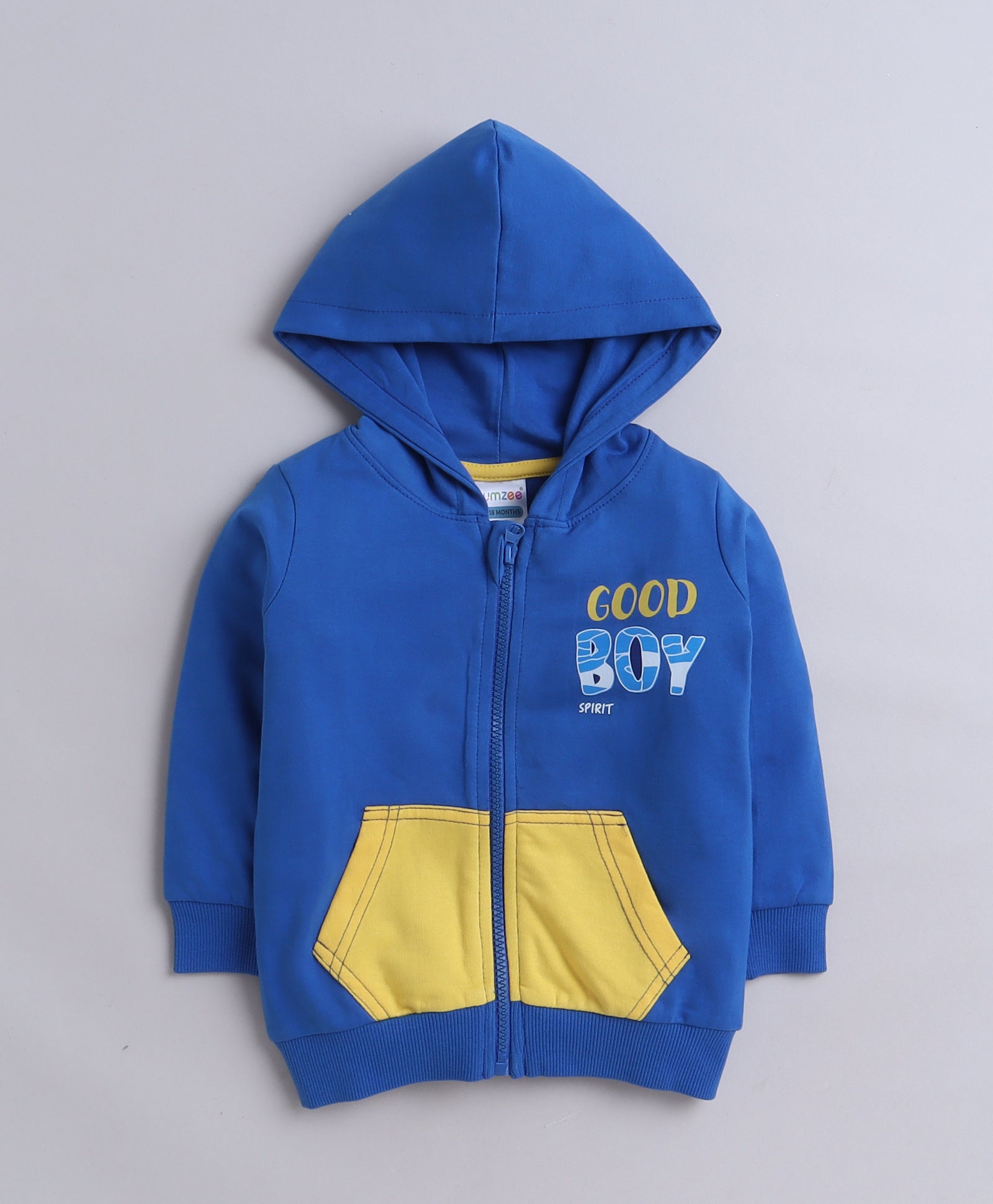 Boys Fleece Typography Hooded Sweatshirt - Yellow & Royal Blue