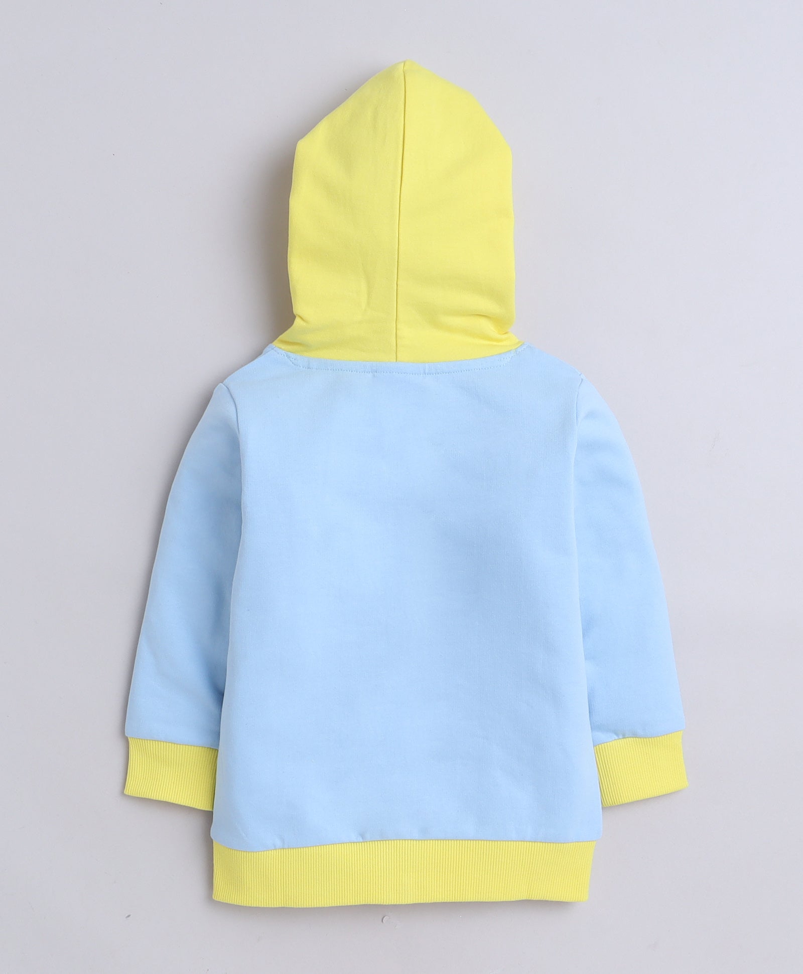 Girls French Terry Baby Elephant Hooded Sweatshirt - Sky Blue & Yellow