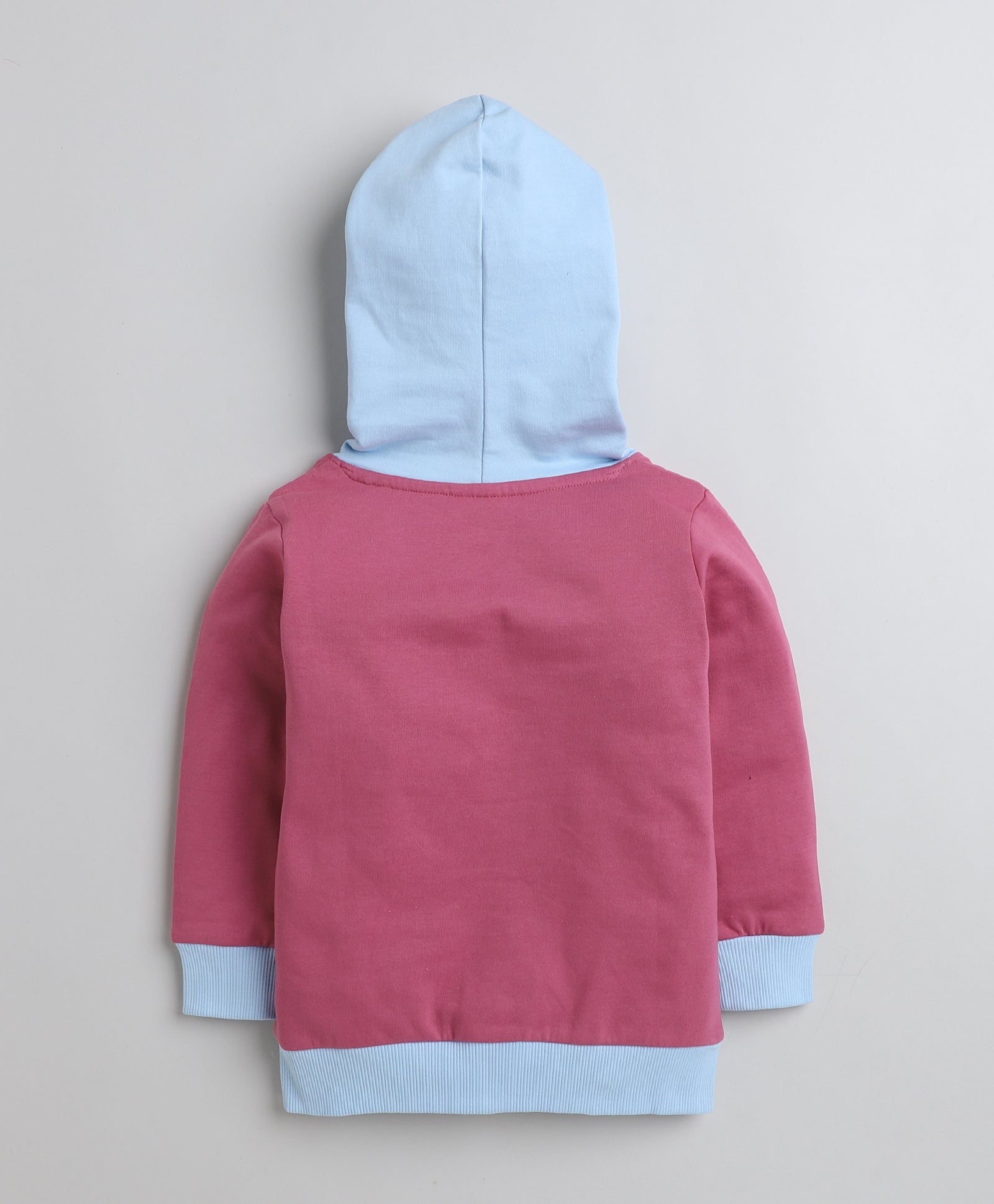 Girls Fleece Teddy Hooded Sweatshirt - Mauve & Sky Blue