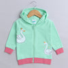 Girls French Terry Swan Hooded Sweatshirt - Green & Pink