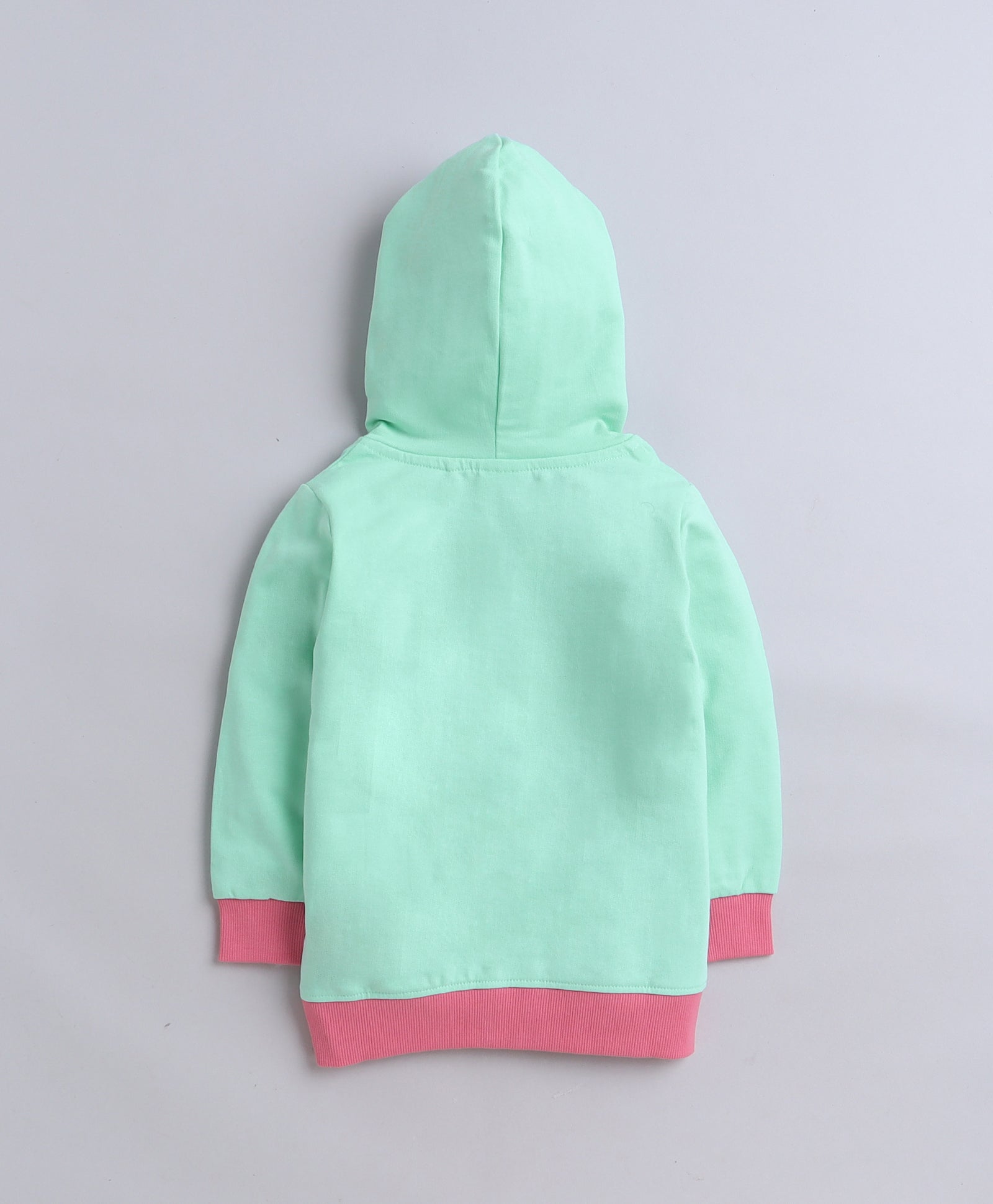 Girls French Terry Swan Hooded Sweatshirt - Green & Pink