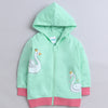 Girls French Terry Swan Hooded Sweatshirt - Green & Pink