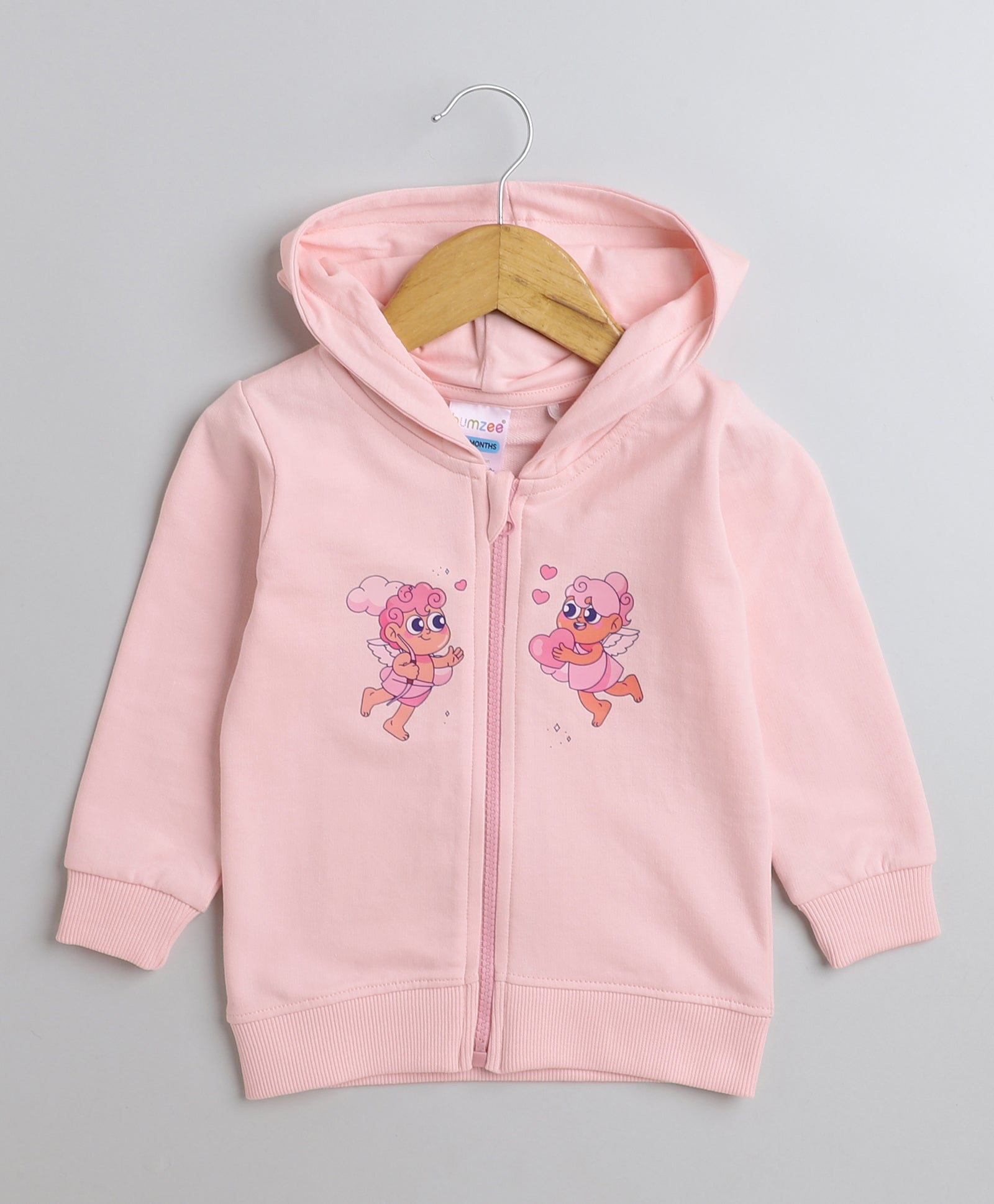 Girls French Terry Angel Hooded Sweatshirt - Pink