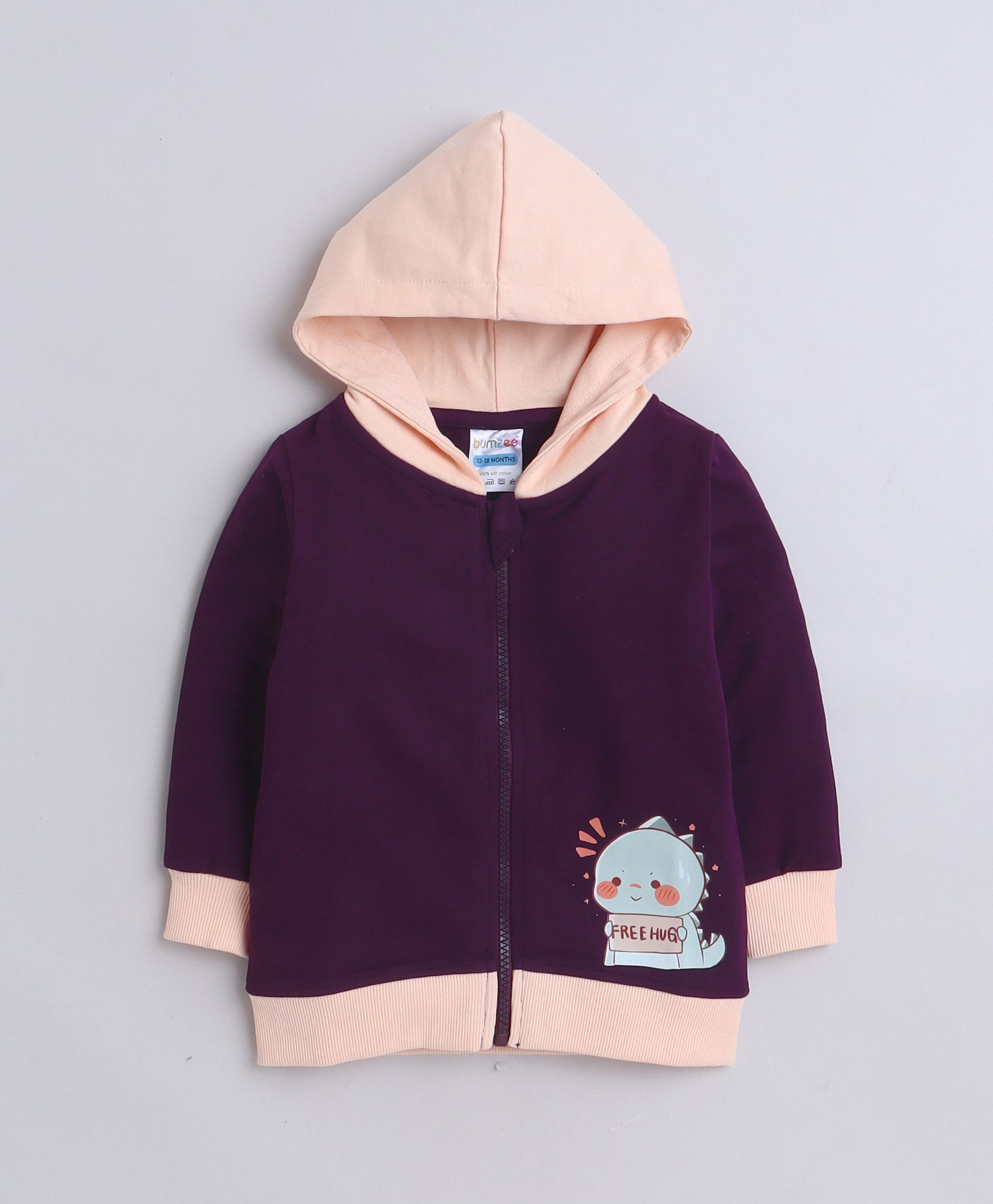 Girls French Terry Baby Dino Hooded Sweatshirt - Wine & Peach