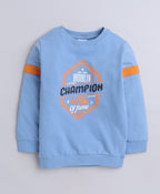 Bumzee Blue Graphic Print Sweatshirt, Full Sleeves, French Terry