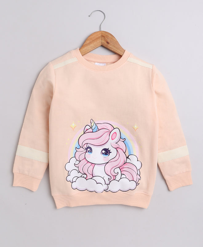 Girls French Terry Unicorn Sweatshirt - Peach