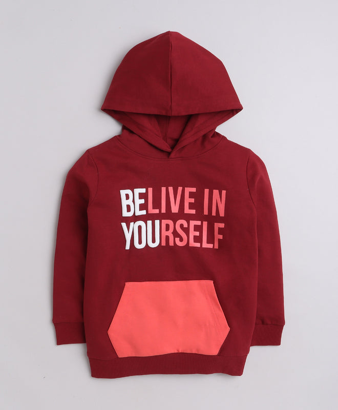 Boys French Terry Text Hooded Sweatshirt - Maroon