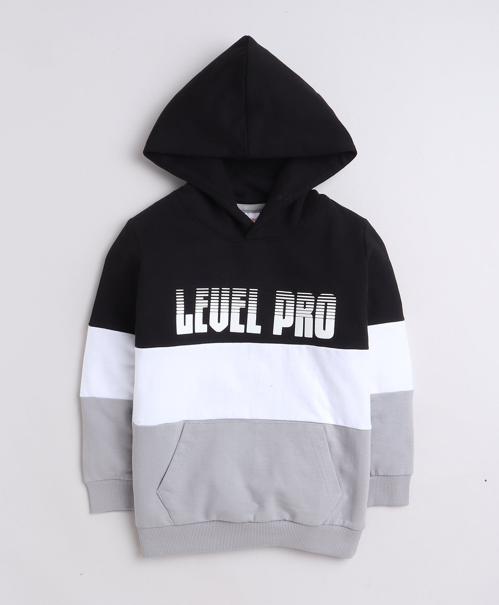 Boys French Terry Text Hooded Sweatshirt - Black & Grey