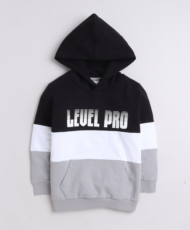Boys French Terry Text Hooded Sweatshirt - Black & Grey