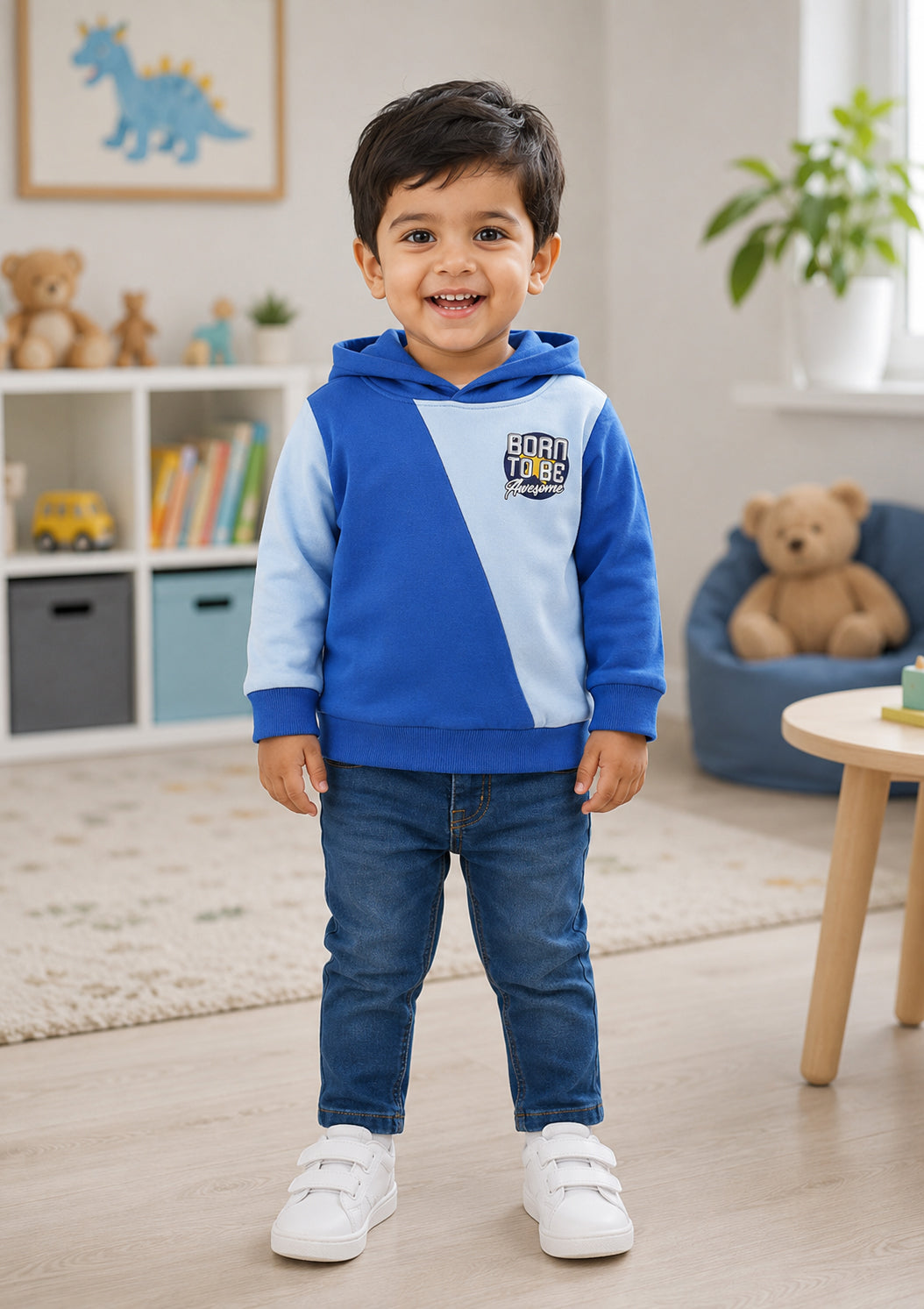 Bumzee Royal Blue Graphic Print Sweatshirt, Full Sleeves, Fleece, Hooded (Style Peb9775N)