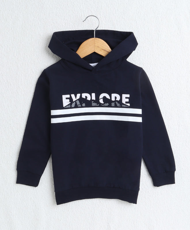 Boys Fleece Typography Hooded Sweatshirt - Navy
