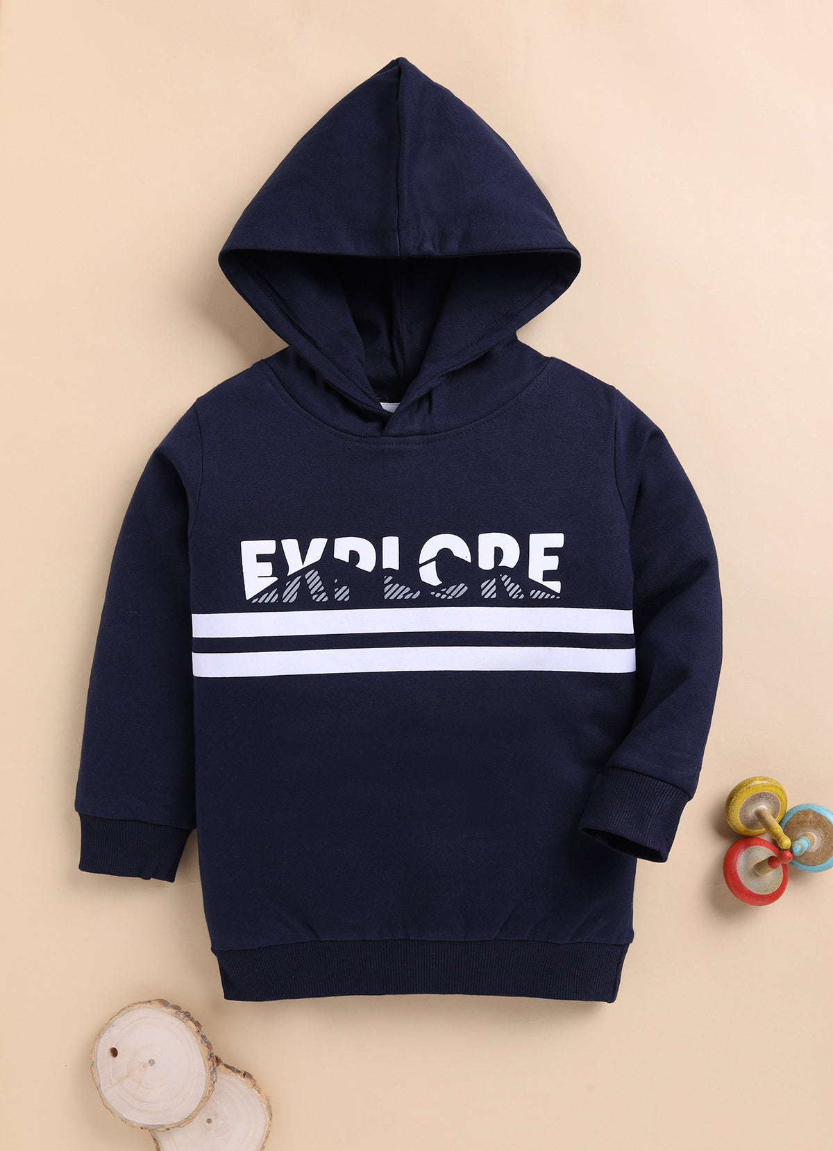 Bumzee Navy Graphic Print Sweatshirt, Full Sleeves, Fleece, Hooded (Style Peb9778N)