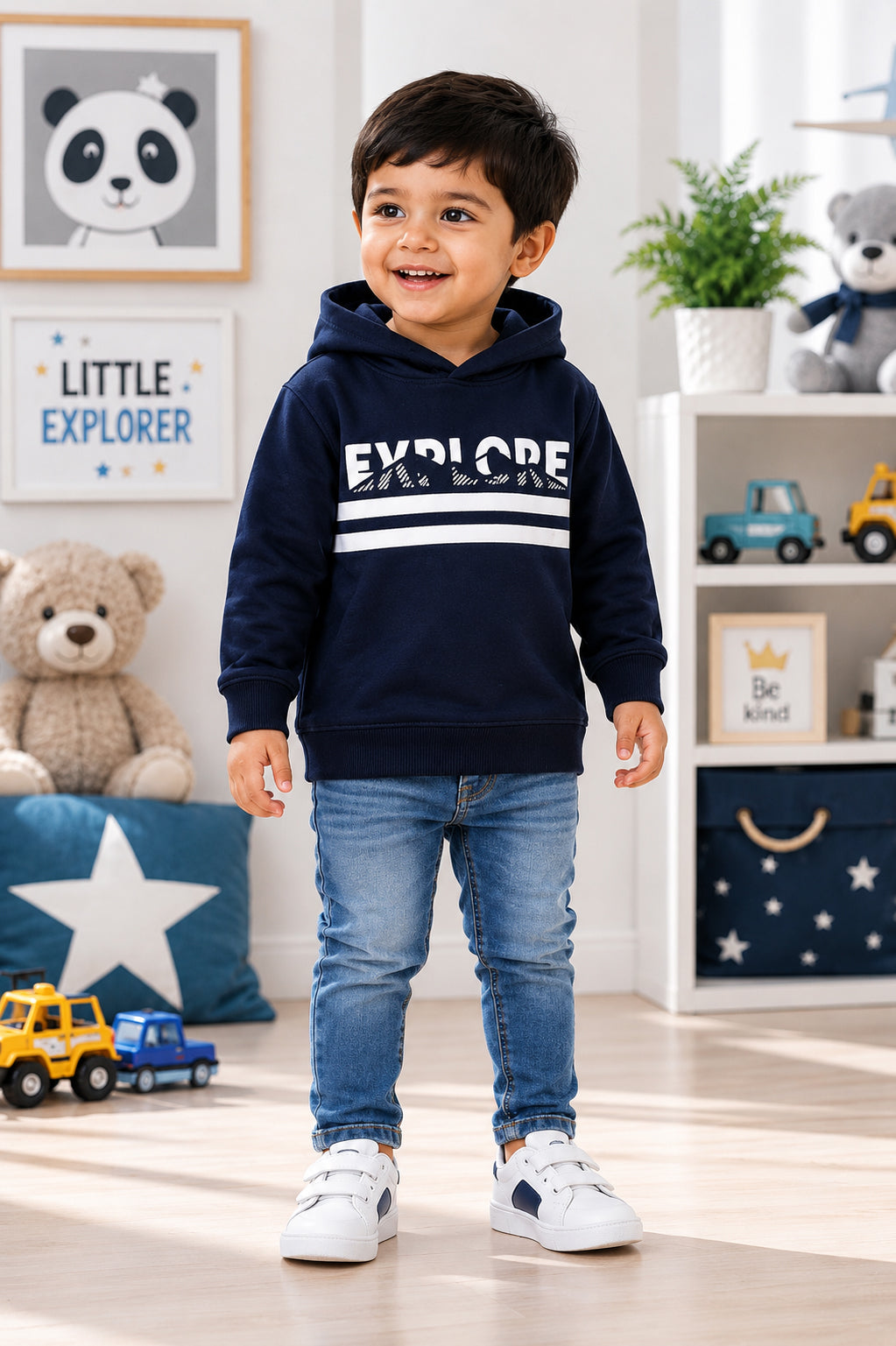 Bumzee Navy Graphic Print Sweatshirt, Full Sleeves, Fleece, Hooded (Style Peb9778N)