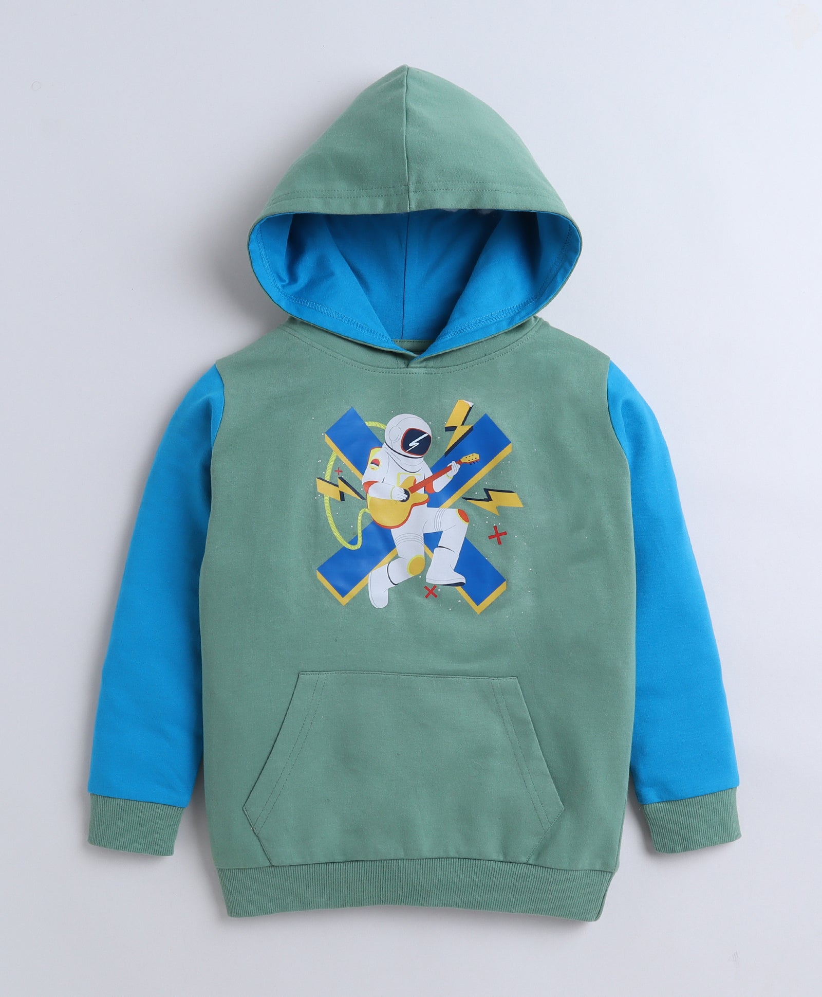 Boys French Terry Astronaut  Hooded Sweatshirt - Green & Blue