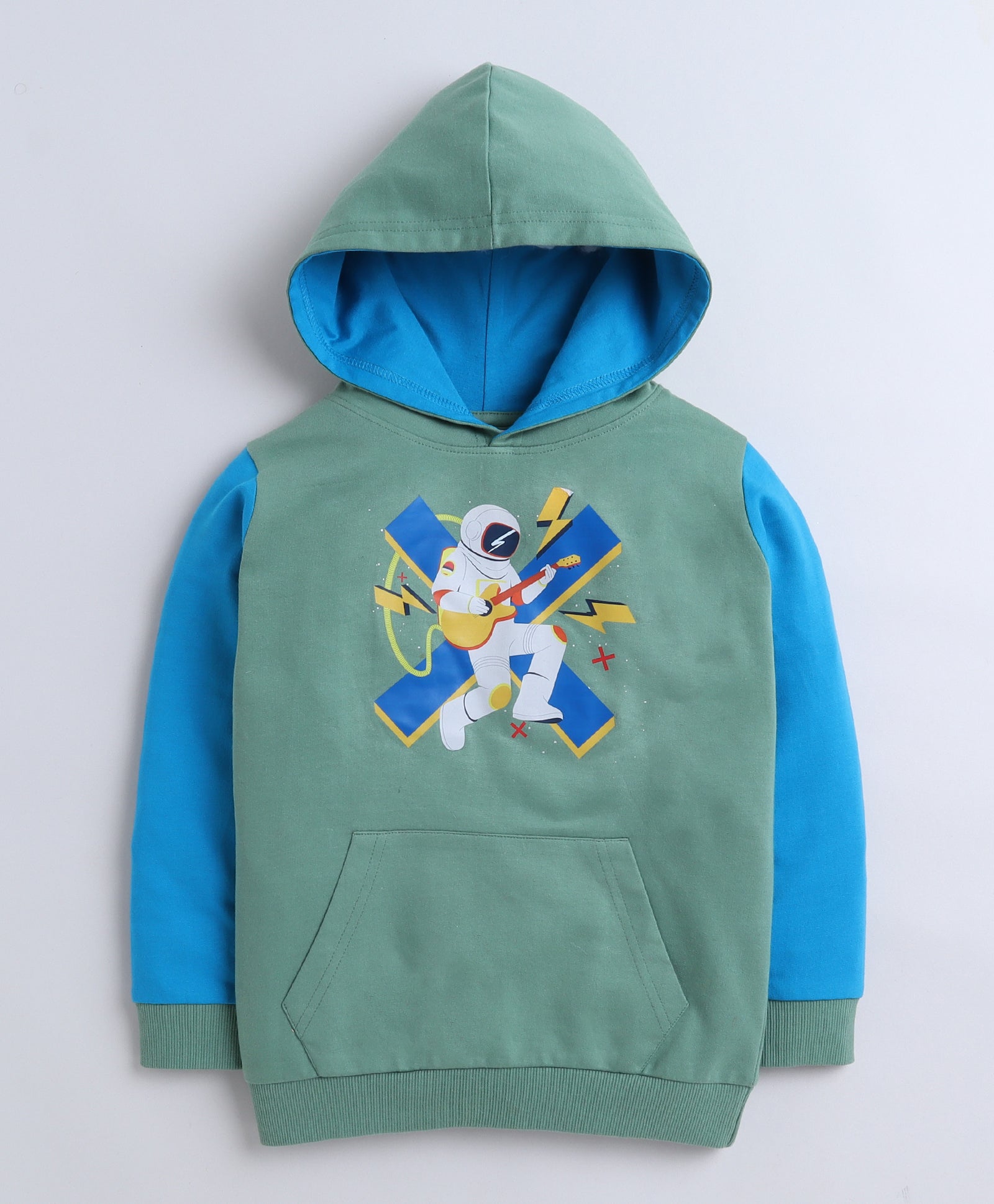 Boys French Terry Astronaut  Hooded Sweatshirt - Green & Blue