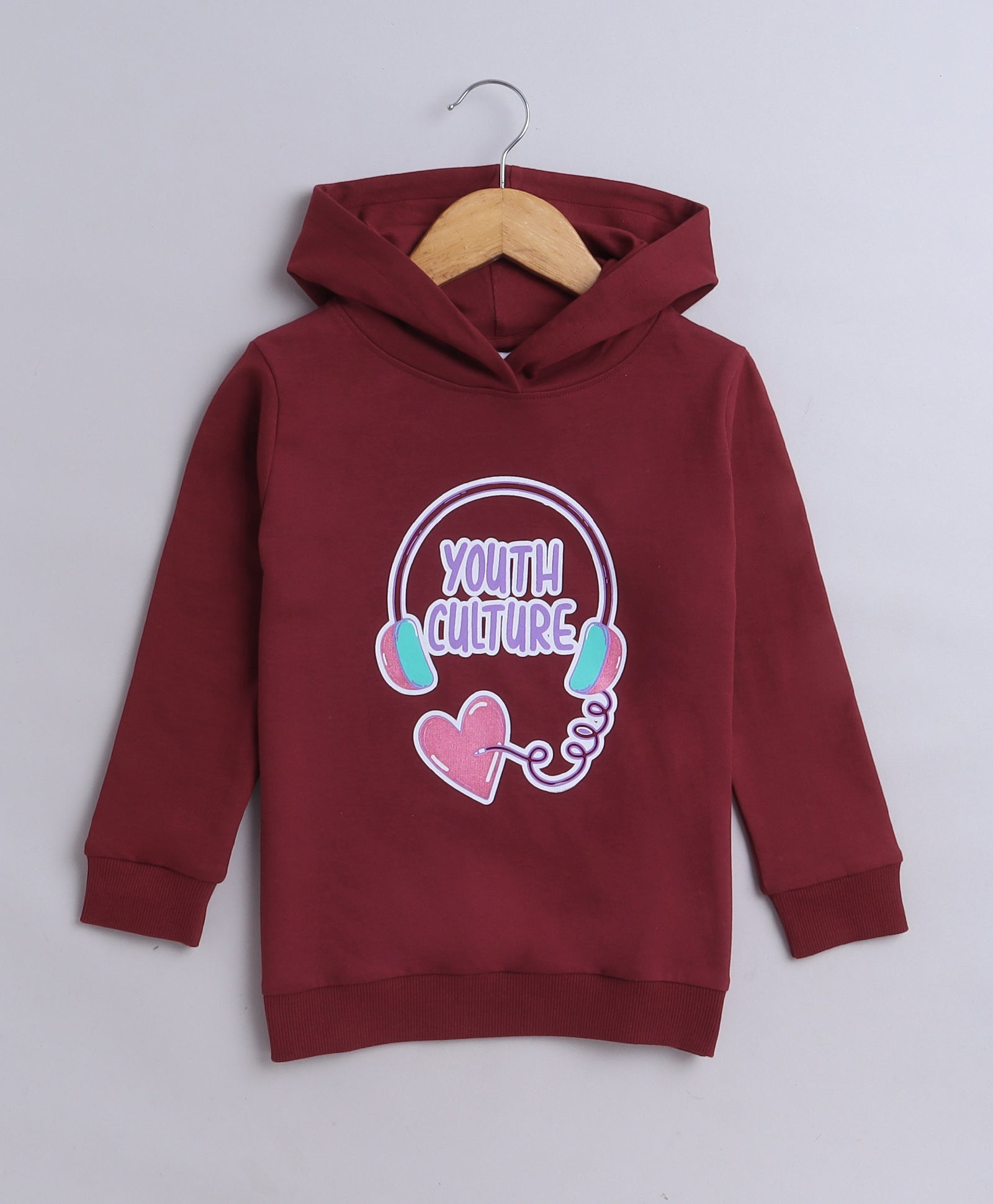 Girls French Terry Graphic Hooded Sweatshirt - Red