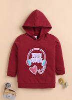 Bumzee Maroon Graphic Print Sweatshirt, Full Sleeves, French Terry, Hooded (Style Peb9782N)