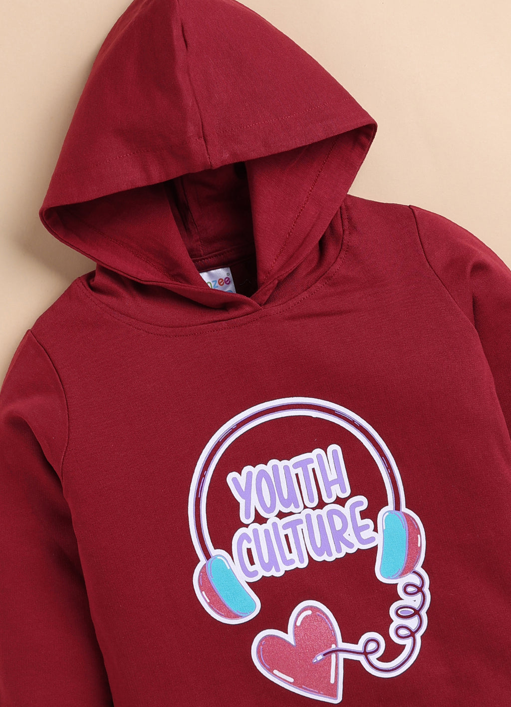 Bumzee Maroon Graphic Print Sweatshirt, Full Sleeves, French Terry, Hooded (Style Peb9782N)