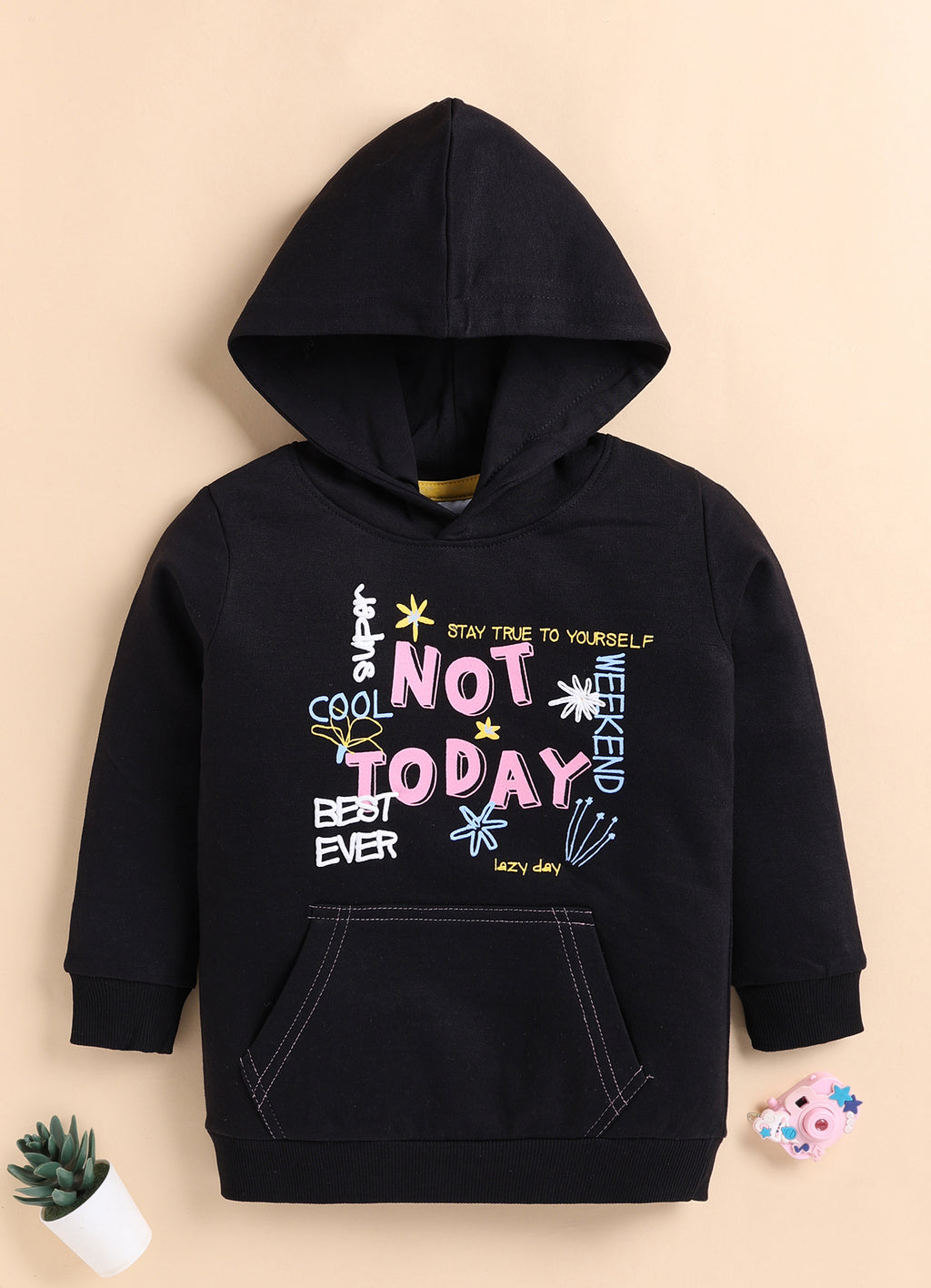 Bumzee Black Graphic Print Sweatshirt, Full Sleeves, Fleece, Hooded (Style Peb9783N)