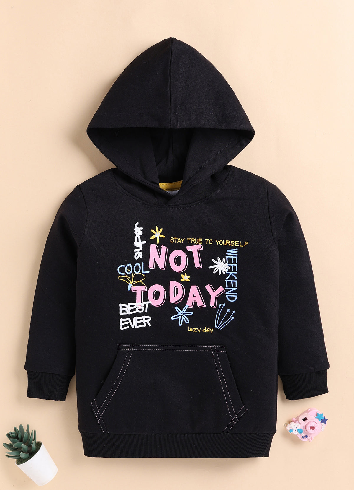 Bumzee Black Graphic Print Sweatshirt, Full Sleeves, Fleece, Hooded (Style Peb9783N)
