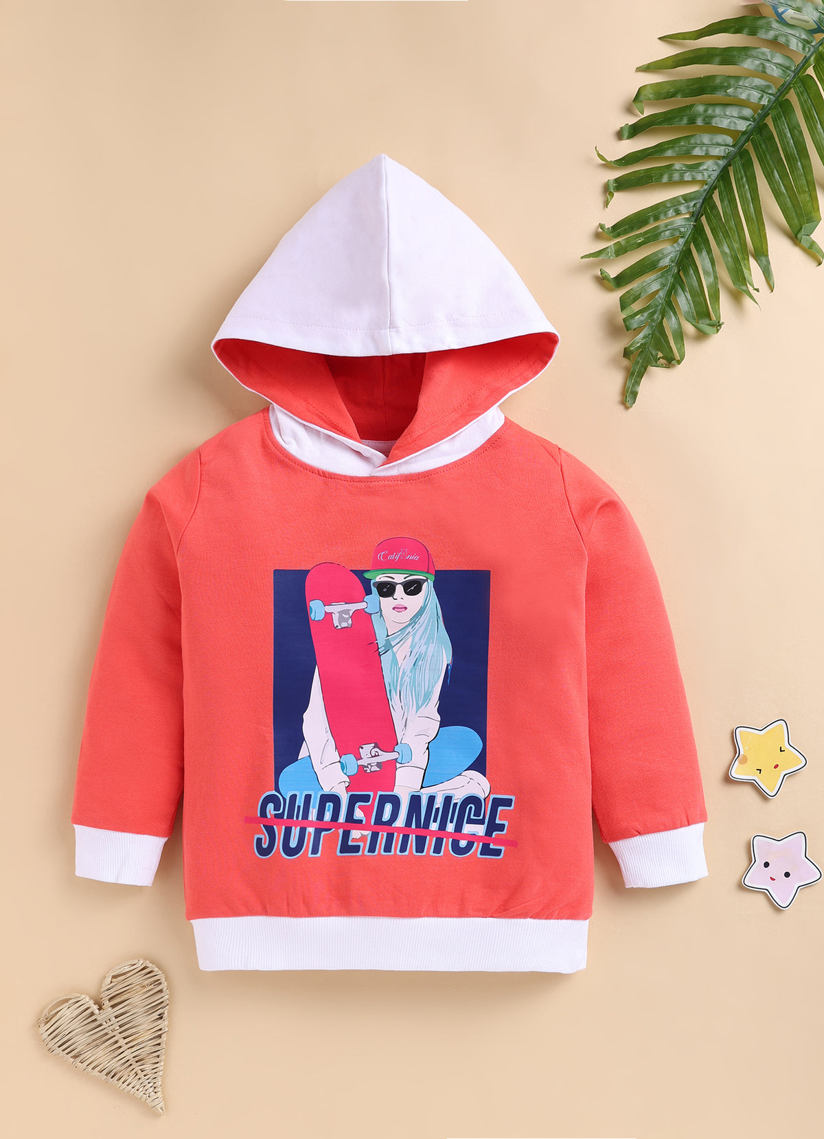 Bumzee Coral Graphic Print Sweatshirt, Full Sleeves, French Terry, Hooded (Style Peb9784N)