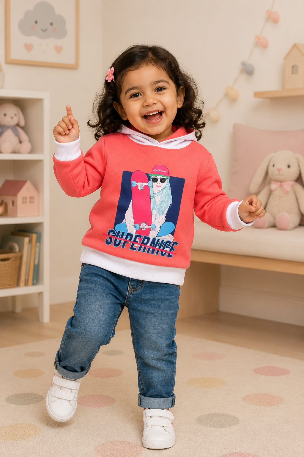 Bumzee Coral Graphic Print Sweatshirt, Full Sleeves, French Terry, Hooded (Style Peb9784N)
