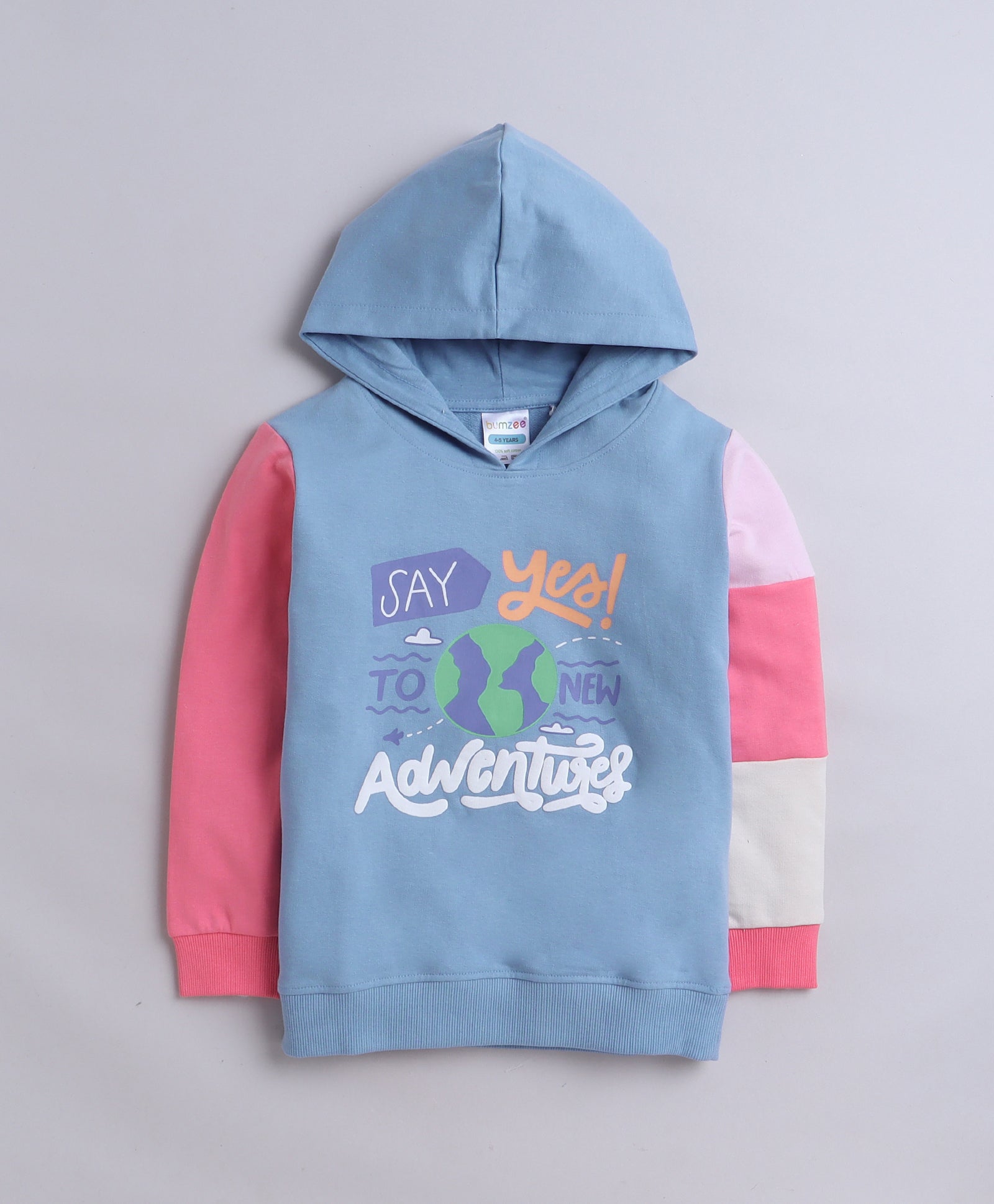 Girls French Terry Typography Hooded Sweatshirt - Blue