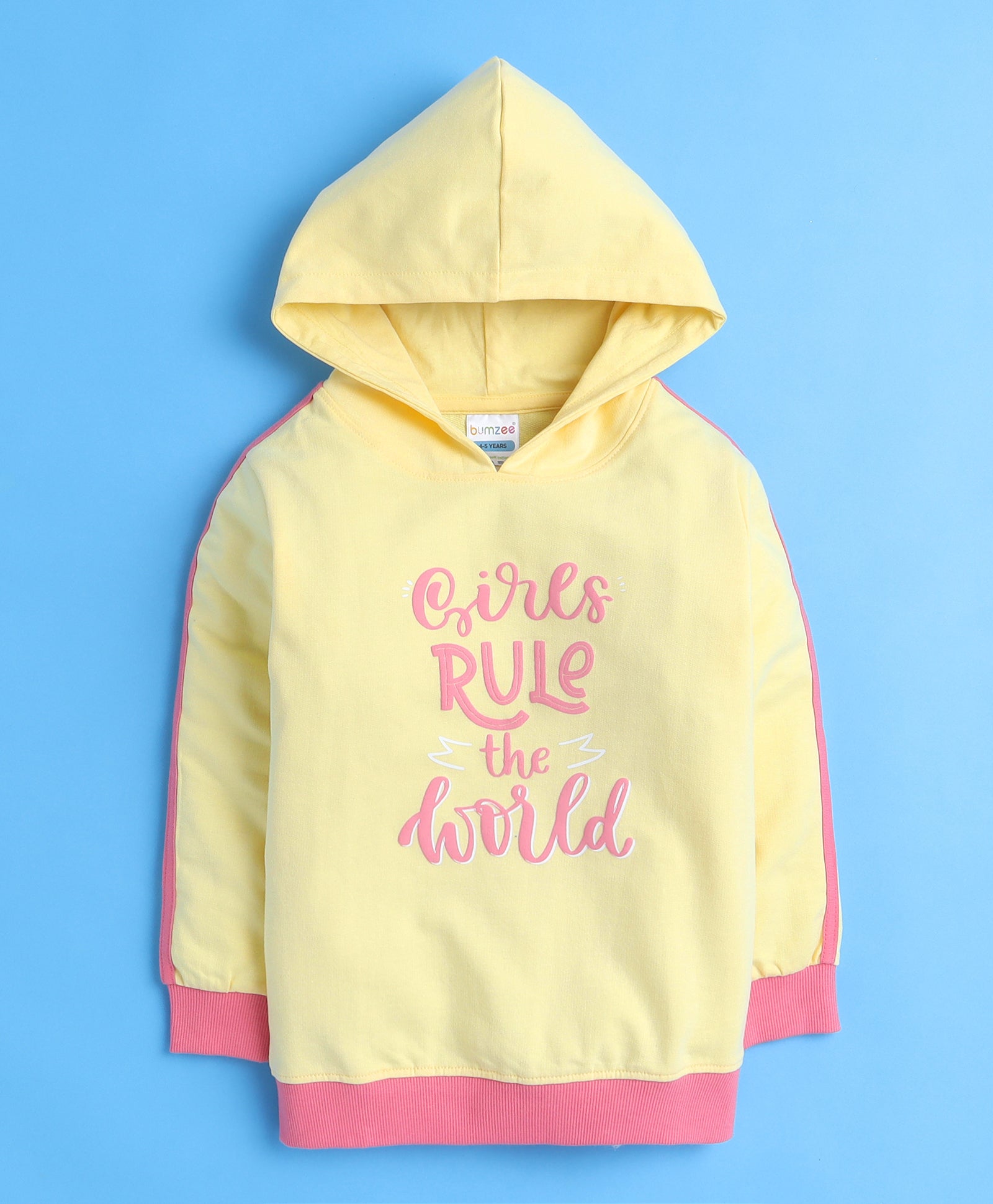 Girls  French Terry Typography Hooded Sweatshirt - Yellow