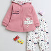 Girls Fleece Cat Hooded Sweatshirt - Pink & Off White