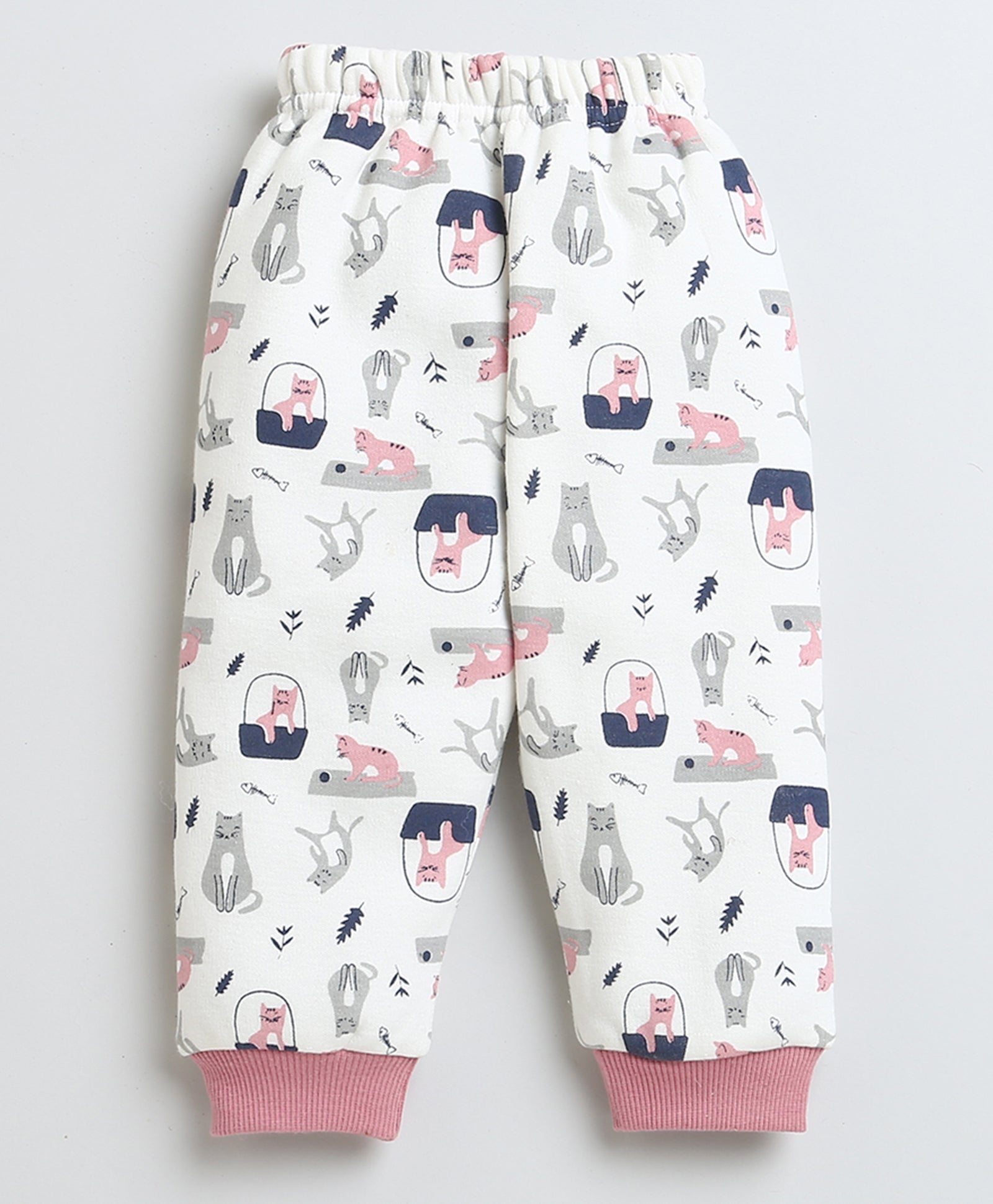 Girls Fleece Cat Hooded Sweatshirt - Pink & Off White