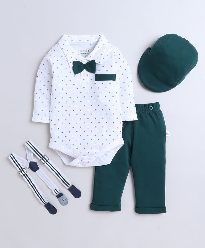 Boys 100% Cotton Graphic Bodysuit Set - Bottle Green & White