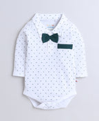 Bumzee Bottle Green & White Graphic Print Bodysuit & Pant Set, Full Sleeves