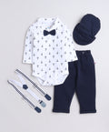 Bumzee Navy & White Graphic Print Bodysuit & Pant Set, Full Sleeves, 100% Cotton