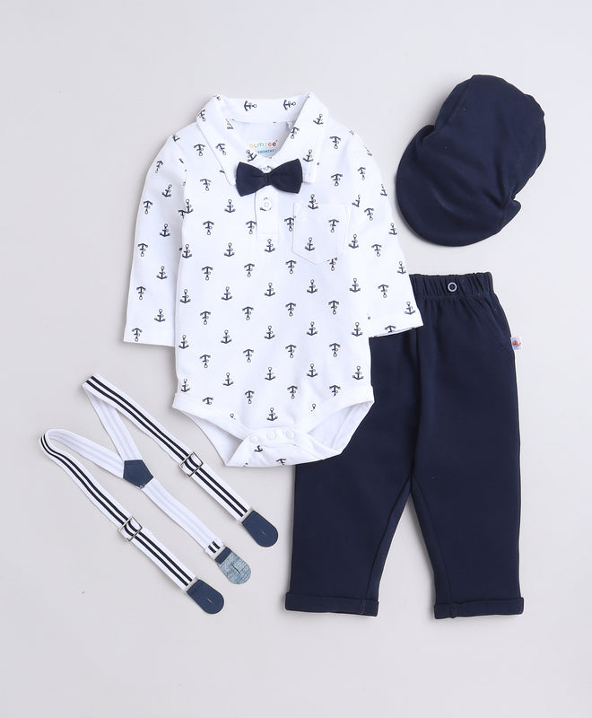 Boys 100% Cotton Graphic Bodysuit Set - Navy & White