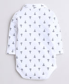 Bumzee Navy & White Graphic Print Bodysuit & Pant Set, Full Sleeves, 100% Cotton