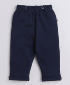 Bumzee Navy & White Graphic Print Bodysuit & Pant Set, Full Sleeves, 100% Cotton