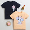 Girls 100% Cotton Elephant T-Shirt Pack - Navy & Orange